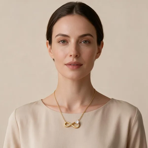 Horizontally_Integrated_Infinity_Symbol_Pendant_Necklace_Detailed_With_Subtle_Linear_Textures_And_Anchored_By_A_Single_Sparkling,_Prong_Set_Solitaire_Stone_Offset_On_The_Loop_(Gold)