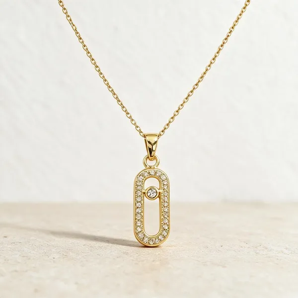 Pave_Set_Link_Frame_Retro_Inspired_Pendant_Necklace_Encased_Within_The_Openwork_Paperclip_With_Floating_Bezel_Set_Round_Zircon_Stone_Gliding_Along_A_Central_Track_(Gold)