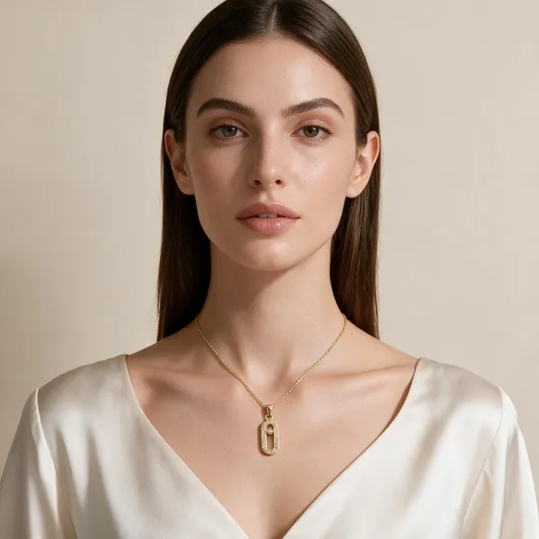 Pave_Set_Link_Frame_Retro_Inspired_Pendant_Necklace_Encased_Within_The_Openwork_Paperclip_With_Floating_Bezel_Set_Round_Zircon_Stone_Gliding_Along_A_Central_Track_(Gold)