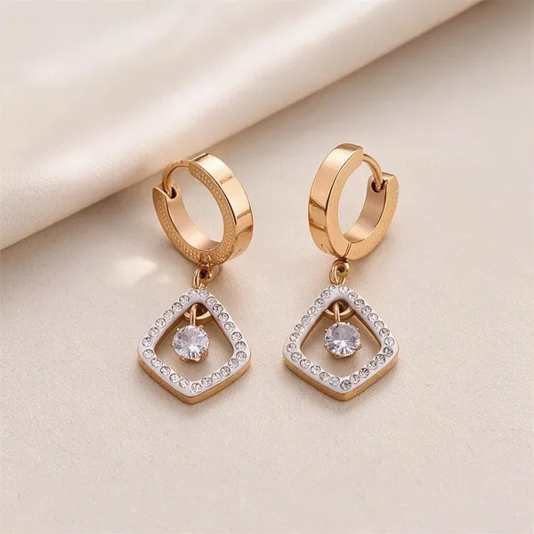 Openwork_Diamond_Shaped_Drop_Huggie_Earrings_Featuring_A_Modern_Geometric_Silhouette_With_A_Floating_Bezel_Set_Cubic_Zirconia_Stone_Surrounded_By_A_Shimmering_Pave_Inlay_(Rose_Gold)