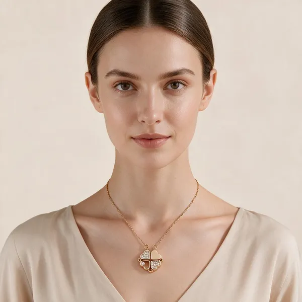 Romantic_Pendant_Necklace_Featuring_A_Unique_Four_Leaf_Clover_Configuration_Constructed_From_Four_Individual_Heart_Shaped_Petals_Glistens_With_Iridescent_Mother_Of_Pearl_Style_Tones_And_Subtle_Zircon_Accents_(Rose_Gold)