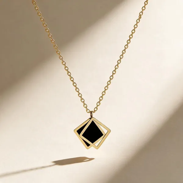 Gold_Stainless_Steel_Black_Enamel_Geometric_Square_Pendant_Necklace_For_Women