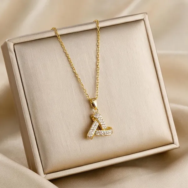 Chic_Pendant_Choker_Pendant_Necklace_Featuring_A_Geometric_Hollow_Triangle_Charm_Fully_Encrusted_With_Shimmering_Pave_Set_Cubic_Zirconia_Stones_(Gold)