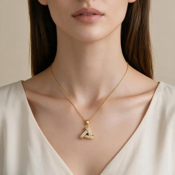 Chic_Pendant_Choker_Pendant_Necklace_Featuring_A_Geometric_Hollow_Triangle_Charm_Fully_Encrusted_With_Shimmering_Pave_Set_Cubic_Zirconia_Stones_(Gold)