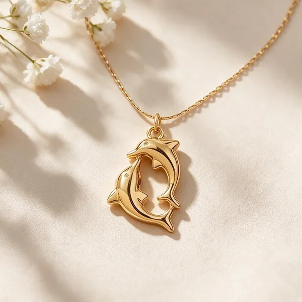 Playful_Fluid_Curved_Ocean_Inspired_Necklace_Featuring_A_Dual_Leap_Dolphin_Piece_(Gold)