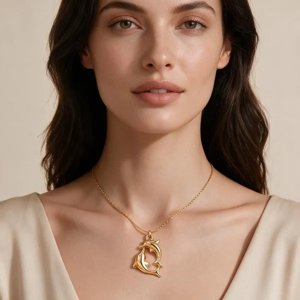Playful_Fluid_Curved_Ocean_Inspired_Necklace_Featuring_A_Dual_Leap_Dolphin_Piece_(Gold)