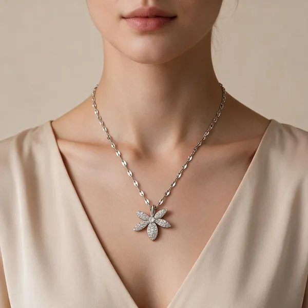Clustered_Botanical_Leaf_And_Flower_Motif_Pendant_Necklace_Designed_With_Marquise_Cut_And_Round_Cubic_Zirconia_Stones_Dangled_From_A_Dainty,_Beaded_Gold_Cable_Chain_(Silver)