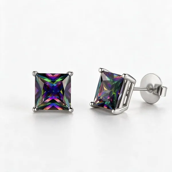 Silver_Stainless_Steel_Rainbow_Mystic_Cz_Princess_Cut_Stud_Earrings_For_Women