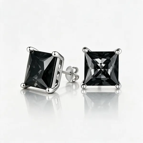 Silver_Stainless_Steel_Black_Cz_Princess_Cut_Square_Stud_Earrings_For_Women