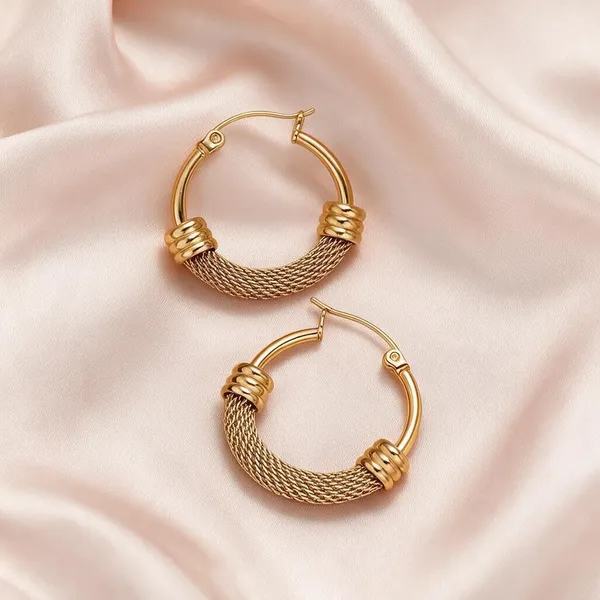 Textured,_Braided_Mesh_Tube_Vintage_Inspired_Modern_Hoop_Earrings_(Gold)