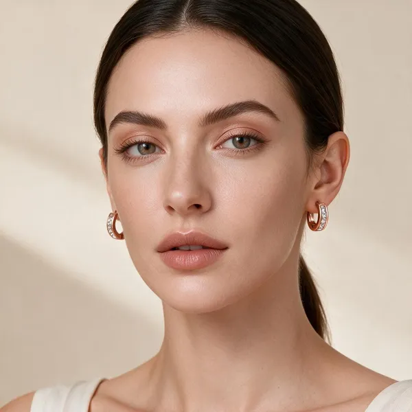Sleek,_Classic_Geometric_Circular_Huggie_Hoop_Earrings_Lined_With_A_Channel_Of_Brilliant_Clear_Cubic_Zirconia_Rhinestones_(Rose_Gold)