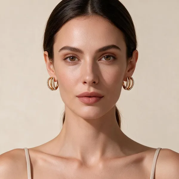 Multi_Band_Curved_Designer_Modern_Geometric_Stud_Earrings_Creating_The_Layered_Look_Of_A_Triple_Row_Ear_Cuff_Accented_With_Alternating_Pavé_Set_Clear_Rhinestones_And_Smooth_Gold_Bands_(Gold)