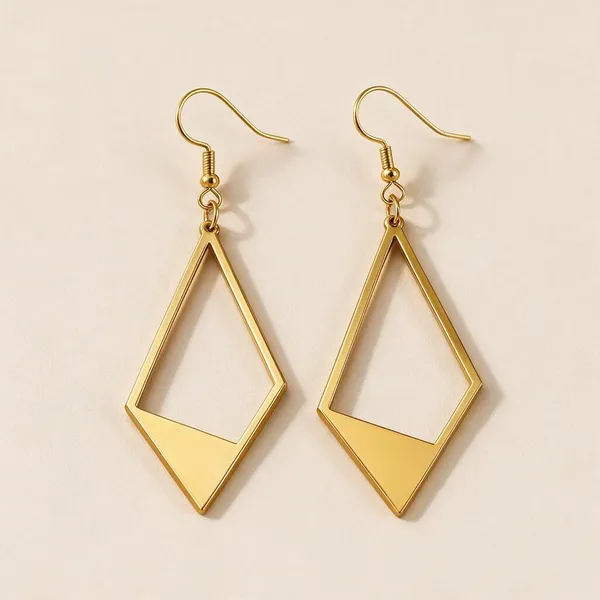 Elongated_Hollow_Rhombus_Frame_Statement_Dangle_Earrings_Suspended_From_Classic_French_Ear_Hooks_(Gold)