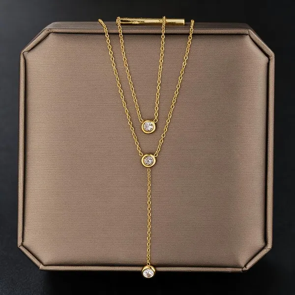 Gold_Steel_Layered_Lariat_Zirconia_Drop_Necklace_For_Women