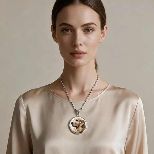 Hip_Hop_Pendant_Necklace_Featuring_A_Circular_Medallion_Portrait_Of_A_Golden_Retriever_Dog_Suspended_From_Durable_Box_Chain_(Silver)