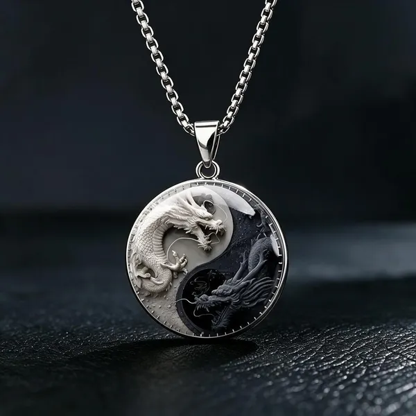 Silver_Steel_Dragon_Yin_Yang_Circular_Pendant_Necklace_For_Women