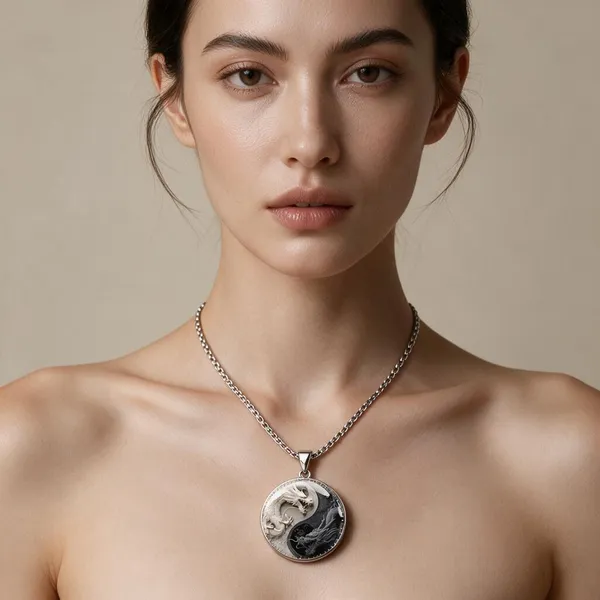 Circular_Pendant_Necklace_Showcasing_A_Detailed_Relief_Of_A_Dragon_And_Tiger_Intertwined_In_A_Traditional_Balance_Motif_With_Vinatge_Style_Box_Chain_(Silver)