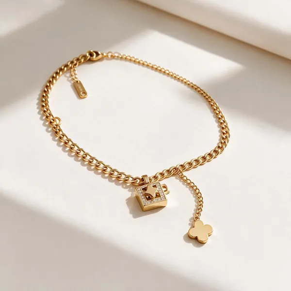 Gold_Steel_Layered_Cube_Zirconia_Clover_Tassel_Pendant_Necklace_For_Women