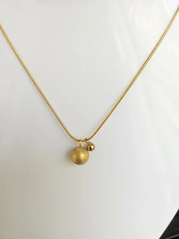 Gold_Steel_Dual_Bead_Frosted_Sphere_Pendant_Necklace_For_Women