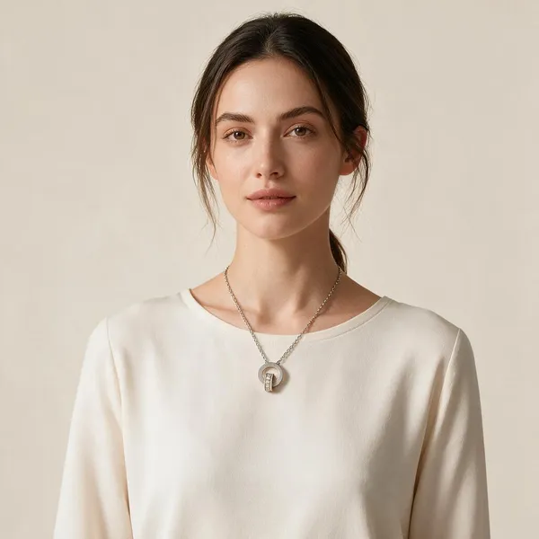 Two_Interlocking_Ring_Pendants_Necklace_With_One_Plain_Polished_Circle_Paired_With_A_Secondary_Ring_Inlaid_With_Sparkling_Micro_Pave_Cubic_Zirconia_(Silver)