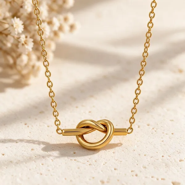 Gold_Steel_Knot_Accent_Cable_Chain_Pendant_Necklace_For_Women