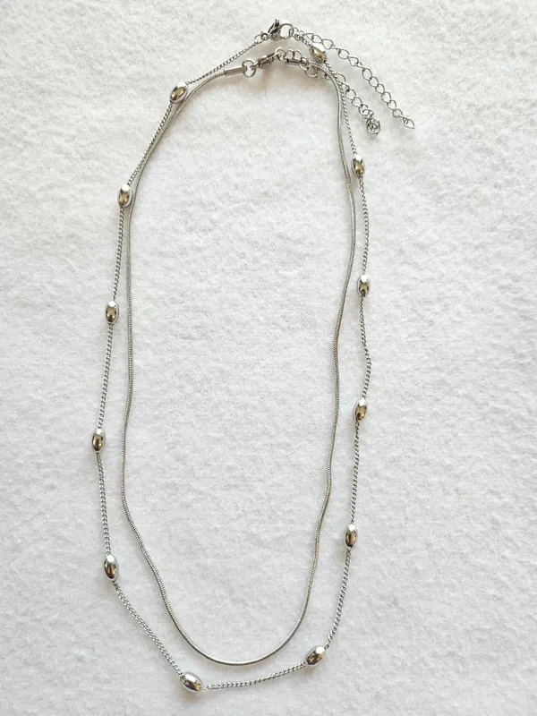 Silver_Stainless_Steel_Layered_Oval_Accent_Chain_Necklace_For_Women