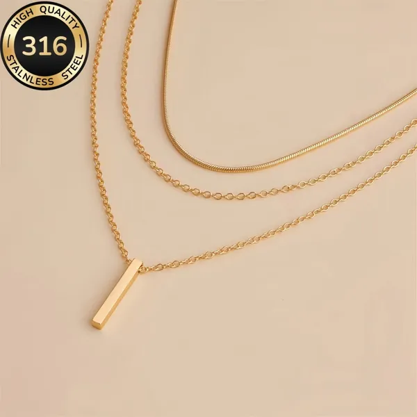 Gold_Steel_Layered_Bar_Pendant_Multi_Strand_Chain_Necklace_For_Women