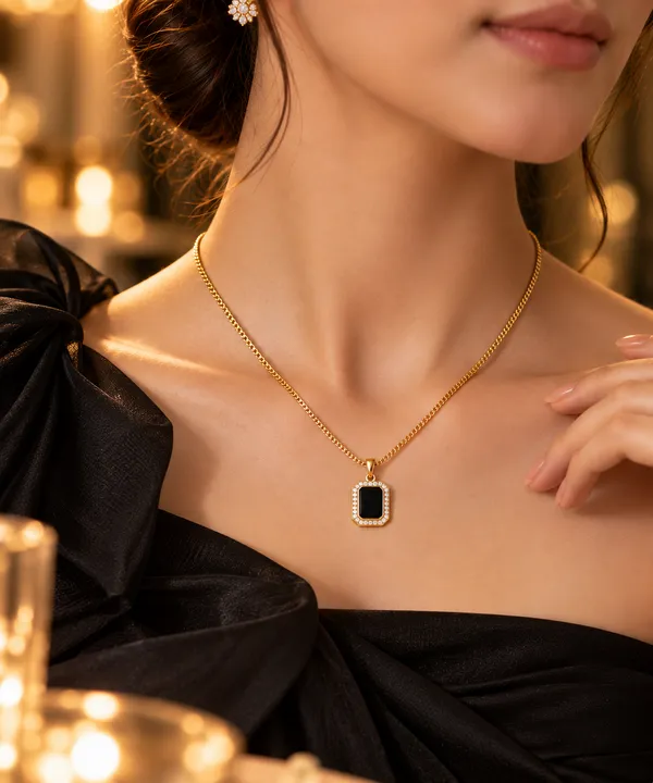 Black_Rectangular_Crystal_Pendant_Necklace_for_Women_Crafted_in_316_Stainless_Steel_with_Gold_Plated_and_a_Sparkling_Crystal_Halo_(Gold)