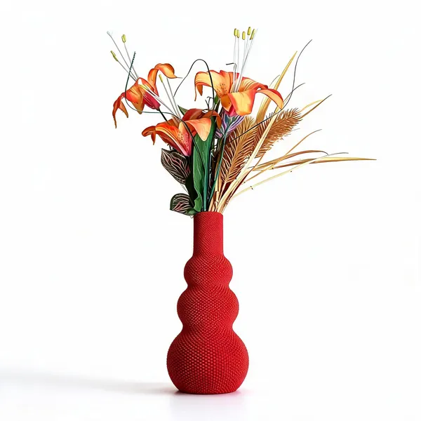 Pla_Sculptural_Red_Textured_Decorative_Vase_With_Artificial_Flowers