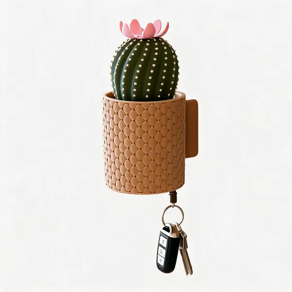 Pla_Cactus_Motif_Diamond_Textured_Wall_Mounted_Key_Holder