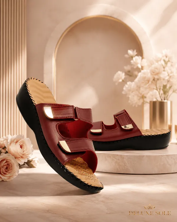 Maroon_Handcrafted_Adjustable-Strap_Comfort_Wedge_Chappal