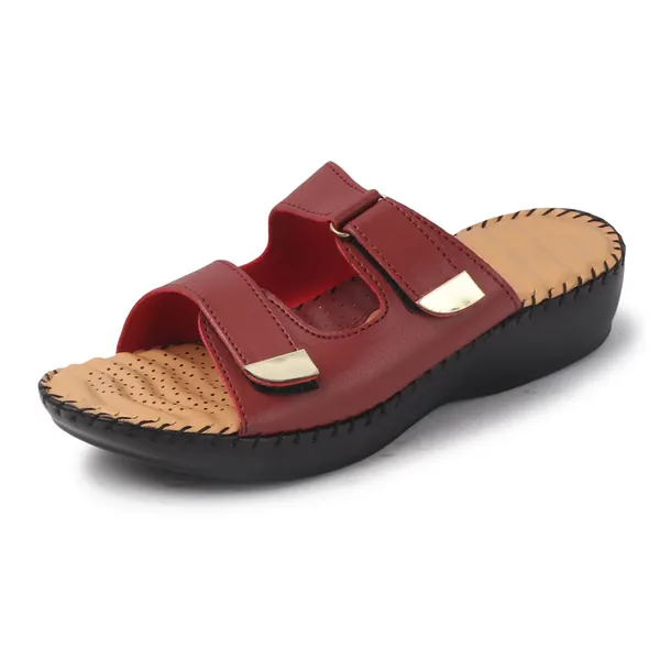 Maroon_Handcrafted_Adjustable-Strap_Comfort_Wedge_Chappal