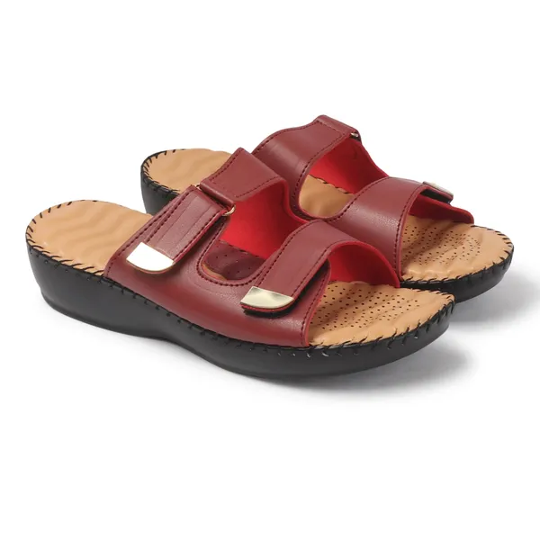 Maroon_Handcrafted_Adjustable-Strap_Comfort_Wedge_Chappal