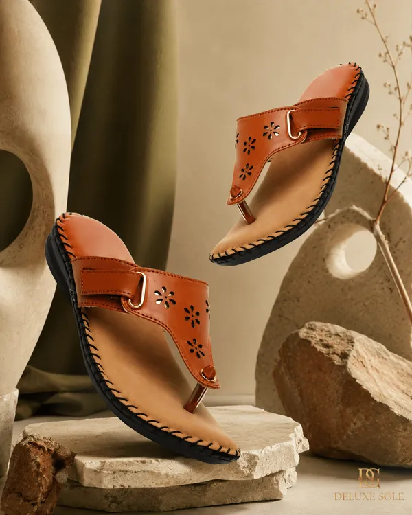Tan_Handcrafted_Floral_Cutwork_Comfort_Toe-Ring_Chappal