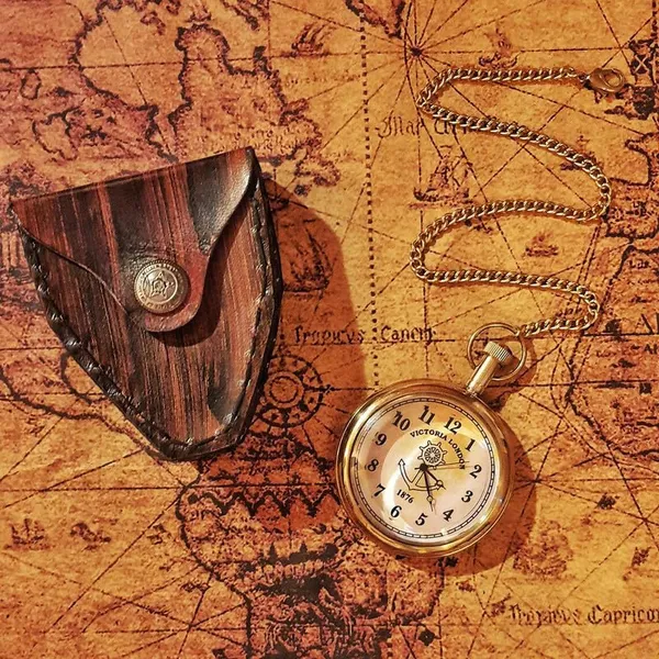 Brass_Pocket_Watch_With_Chain_And_Case