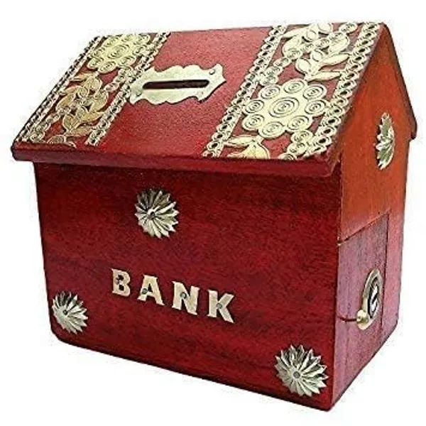 Decorative_Wooden_Money_Bank_Box_Red_With_Gold_Floral_Design_House_Shaped_Coin_Storage