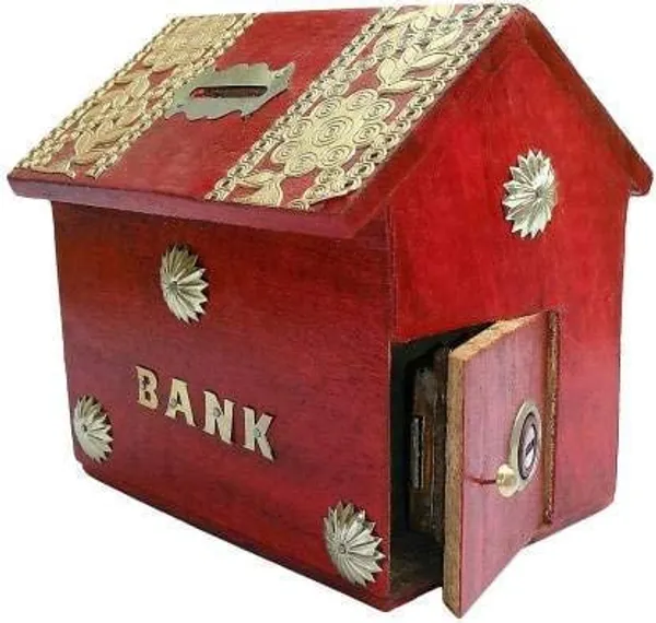 Decorative_Wooden_Money_Bank_Box_Red_With_Gold_Floral_Design_House_Shaped_Coin_Storage