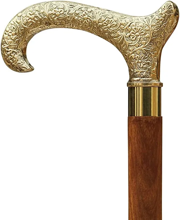 Foldable_Decorative_Elegant_Wooden_Walking_Stick_94_Cm_Wood_Cane_With_Brass_Handle_Golden_Floral_Design_Unisex