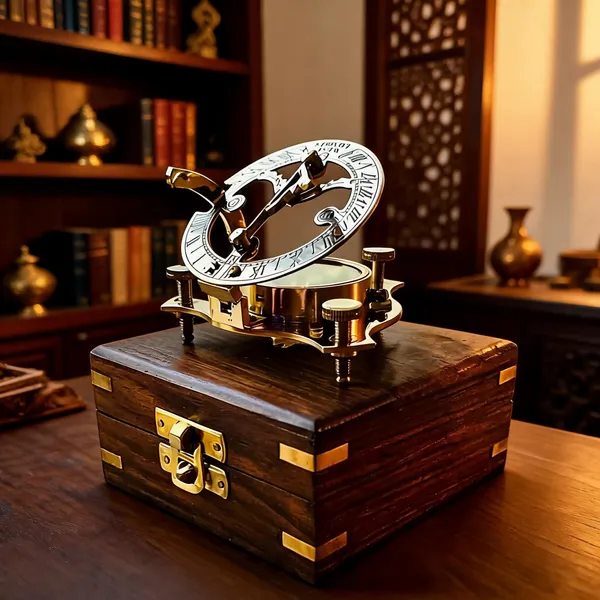 Brass_Sundial_Compass_With_Wooden_Box