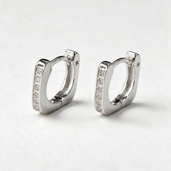 925_Sterling_Silver_Square_Cz_Hoop_Bali_Earrings_For_Women_|_Real_Silver_Huggie_Earrings
