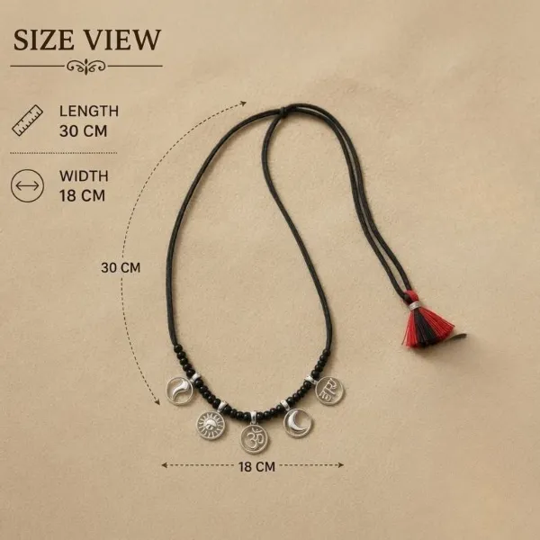 SRKJ_925_Sterling_Silver_Black_Thread_Necklace_with_Sun_Moon_Om_Charms