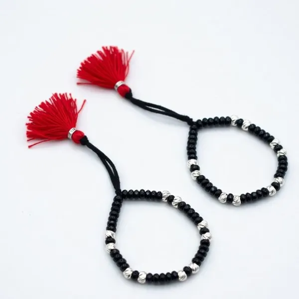 925_Sterling_Silver_Baby_Nazariya_Pair_with_Cluster_Black_Beads_&_Red_Tassels_|_Adjustable_Protection_Bracelets_for_Newborns,_Infants,_Toddlers