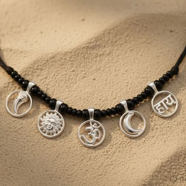 925_Sterling_Silver_Baby_Katla_Necklace_With_Suraj_Chand_Om_&_Trishul_Charms