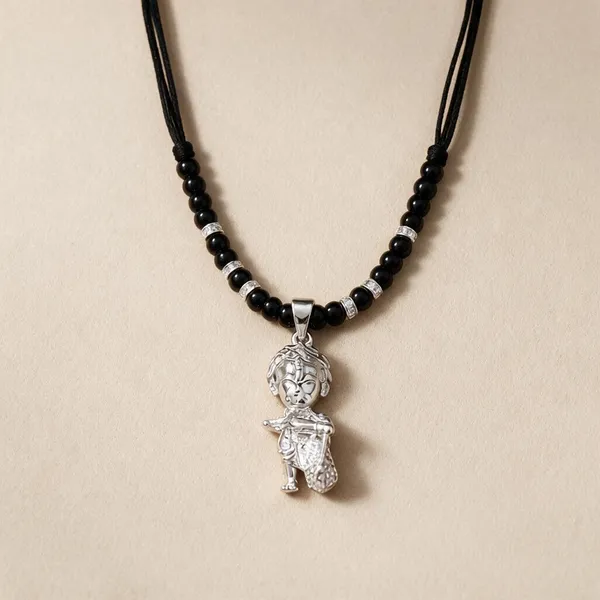 Sterling_Silver_Baal_Hanuman_Baby_Katla_Necklace_With_Black_Beads