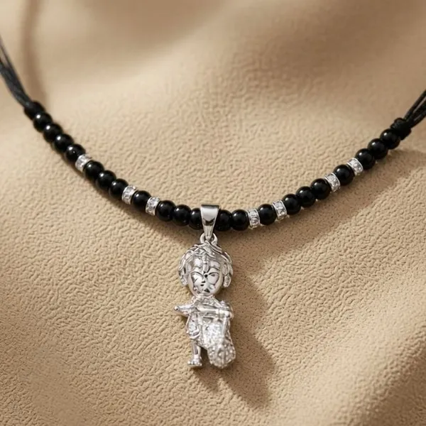 Sterling_Silver_Baal_Hanuman_Baby_Katla_Necklace_With_Black_Beads