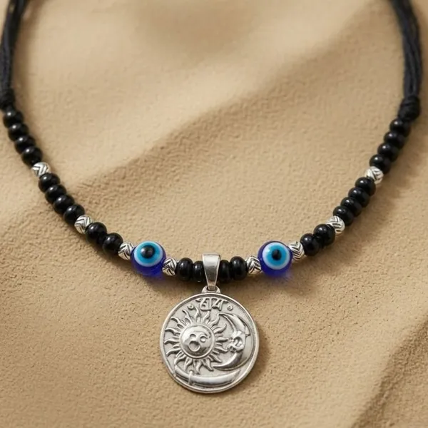 925_Sterling_Silver_Baby_Katla_Necklace_With_Black_Beads_&_Blue_Evil_Eye