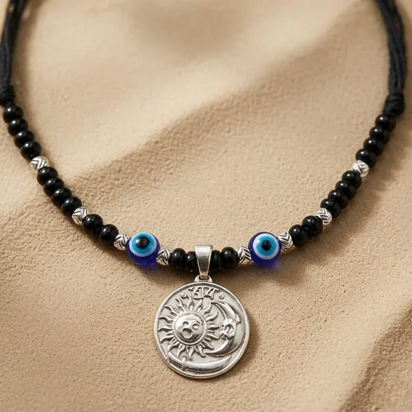 925_Sterling_Silver_Baby_Katla_Necklace_With_Black_Beads_&_Blue_Evil_Eye