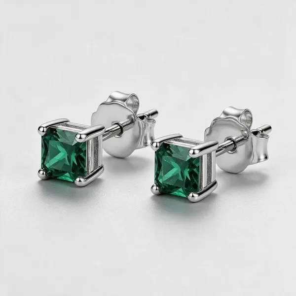 925_Sterling_Silver_Green_Stud_Earrings_For_Men_&_Boys_Square_Cut_Stud_Earrings