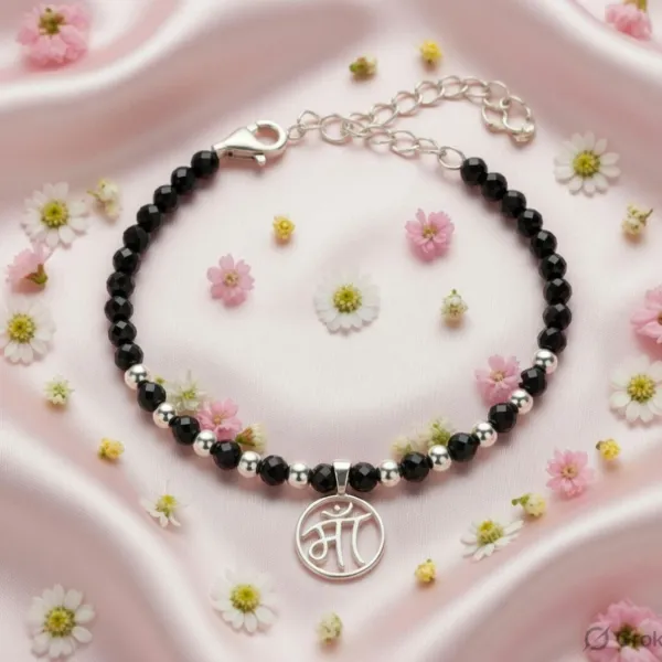 925_Sterling_Silver_Maa_Baby_Nazariya_Bracelet_with_Black_Beads_|_Traditional_Adjustable_Silver_Nazariya_for_Newborns_&_Infants