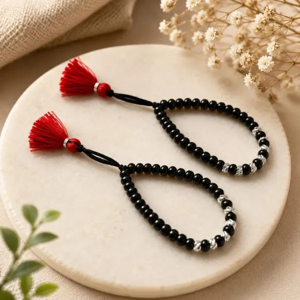 925_Sterling_Silver_Baby_Nazariya_Pair_with_Spaced_Black_Beads_&_Red_Tassels_|_Adjustable_Protection_Bracelets_for_Newborns,_Infants,_Toddlers